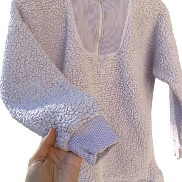 Aerie Dream Sherpa Quarter Zip Sweatshirt Pullover Purple XS - Picture 5 of 12